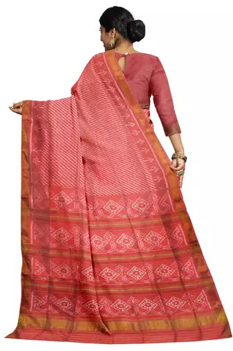 Baby pink mulberry pure silk single ikkat  saree