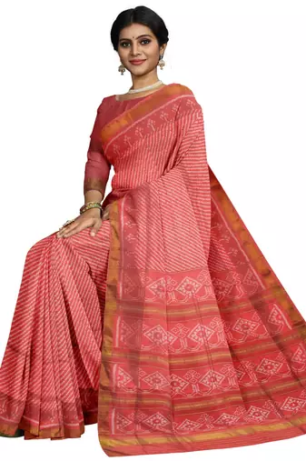 Baby pink mulberry pure silk single ikkat  saree