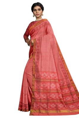 Baby pink mulberry pure silk single ikkat  saree 5