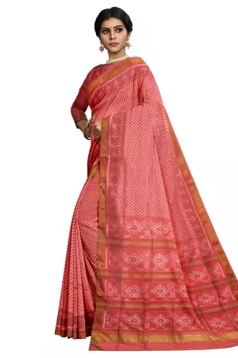 Baby pink mulberry pure silk single ikkat  saree