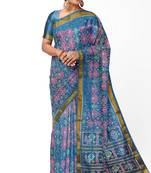 Turquoise blue mulberry pure silk single ikkat  saree