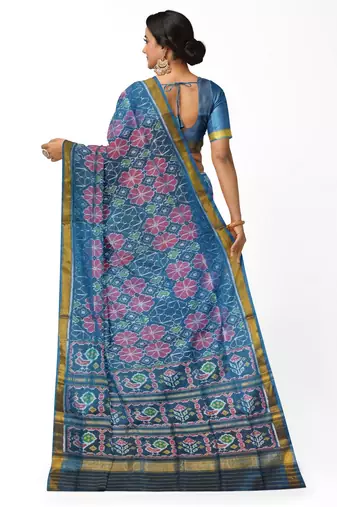 Turquoise blue mulberry pure silk single ikkat  saree