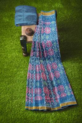 Turquoise blue mulberry pure silk single ikkat  saree 3