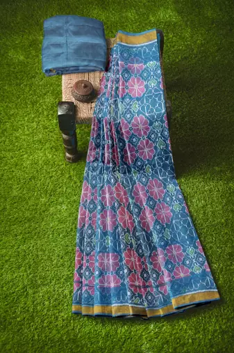 Turquoise blue mulberry pure silk single ikkat  saree