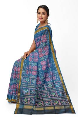 Turquoise blue mulberry pure silk single ikkat  saree 4
