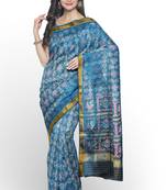 Turquoise blue mulberry pure silk single ikkat  saree