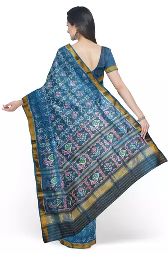 Turquoise blue mulberry pure silk single ikkat  saree
