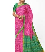 Green and pink mulberry pure silk single ikkat  saree