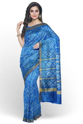 Turquoise blue mulberry pure silk single ikkat  saree 1