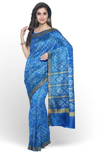 Turquoise blue mulberry pure silk single ikkat  saree