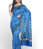 Turquoise blue mulberry pure silk single ikkat  saree