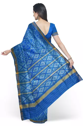 Turquoise blue mulberry pure silk single ikkat  saree