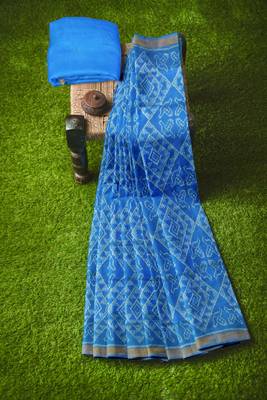 Turquoise blue mulberry pure silk single ikkat  saree 3