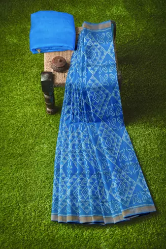 Turquoise blue mulberry pure silk single ikkat  saree