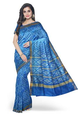 Turquoise blue mulberry pure silk single ikkat  saree 4