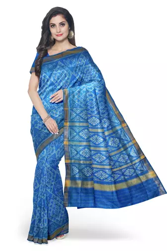 Turquoise blue mulberry pure silk single ikkat  saree