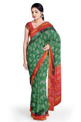 Red and green mulberry pure silk single ikkat  saree 5
