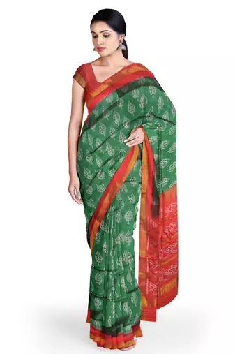 Red and green mulberry pure silk single ikkat  saree