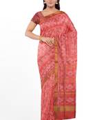 Gajari pink mulberry pure silk single ikkat  saree