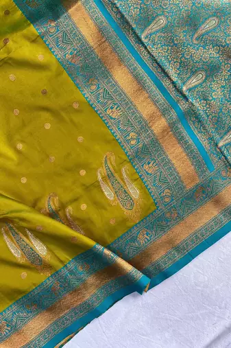 Pista Kanchipuram Paithani art Silk Saree