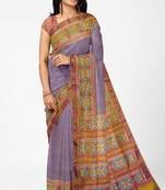 Peach and lavendar mulberry pure silk single ikkat  saree