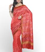 Gajari pink mulberry pure silk single ikkat  saree