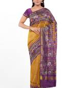 Magenta and yellow mulberry pure silk single ikkat  saree