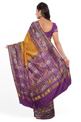 Magenta and yellow mulberry pure silk single ikkat  saree 2