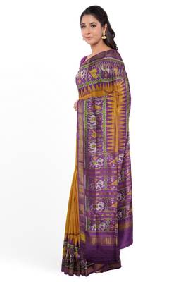 Magenta and yellow mulberry pure silk single ikkat  saree 4