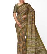 Khakhi mulberry pure silk single ikkat  saree
