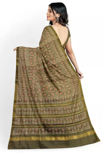 Khakhi mulberry pure silk single ikkat  saree
