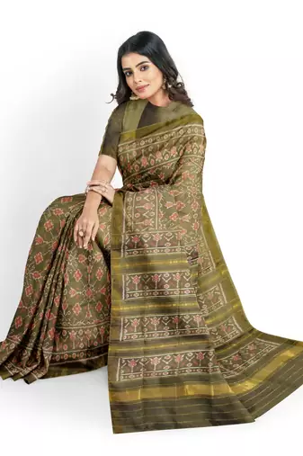 Khakhi mulberry pure silk single ikkat  saree