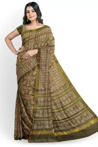 Khakhi mulberry pure silk single ikkat  saree