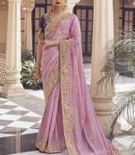 Light purple georgette party wear embroidered saree with blouse fabric 