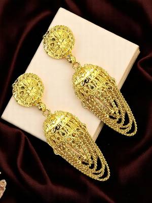 9blings gold plated ornate layered jhumka earrings 1