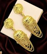 9blings gold plated ornate layered jhumka earrings