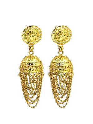 9blings gold plated ornate layered jhumka earrings 2