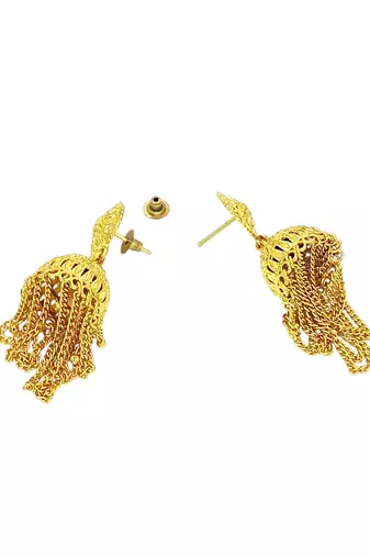 9blings gold plated ornate layered jhumka earrings