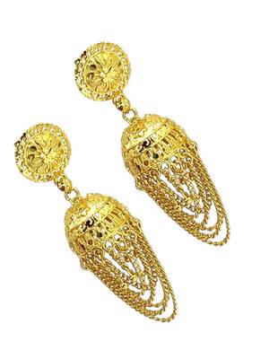 9blings gold plated ornate layered jhumka earrings 4