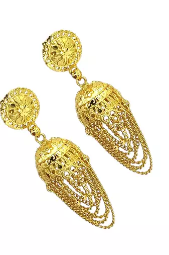9blings gold plated ornate layered jhumka earrings