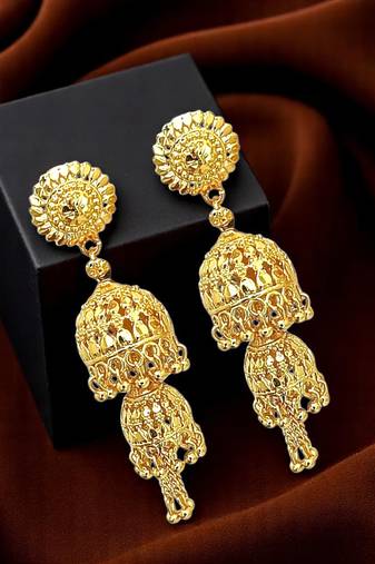 9blings gold plated double layered umbrella jhumka earrings