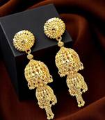 9blings gold plated double layered umbrella jhumka earrings