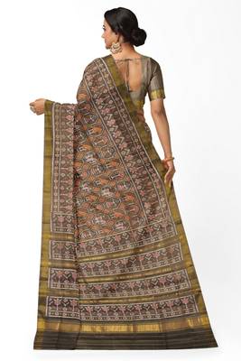 Khakhi mulberry pure silk single ikkat  saree 2