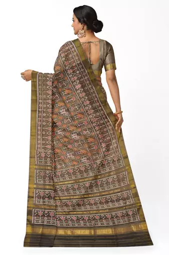 Khakhi mulberry pure silk single ikkat  saree