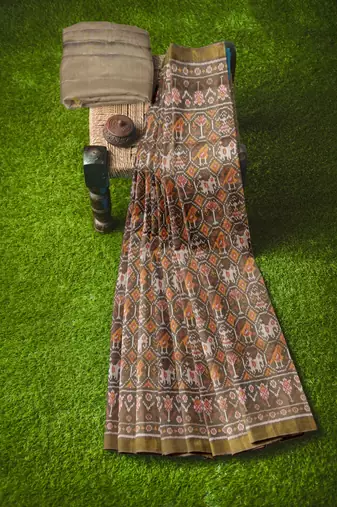 Khakhi mulberry pure silk single ikkat  saree