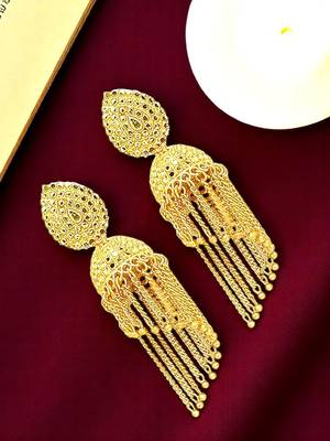 9blings gold plated layered tasseled jhumka earrings 1