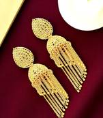 9blings gold plated layered tasseled jhumka earrings