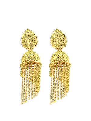9blings gold plated layered tasseled jhumka earrings 2