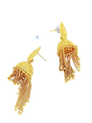 9blings gold plated layered tasseled jhumka earrings 3