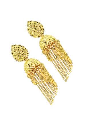 9blings gold plated layered tasseled jhumka earrings 4